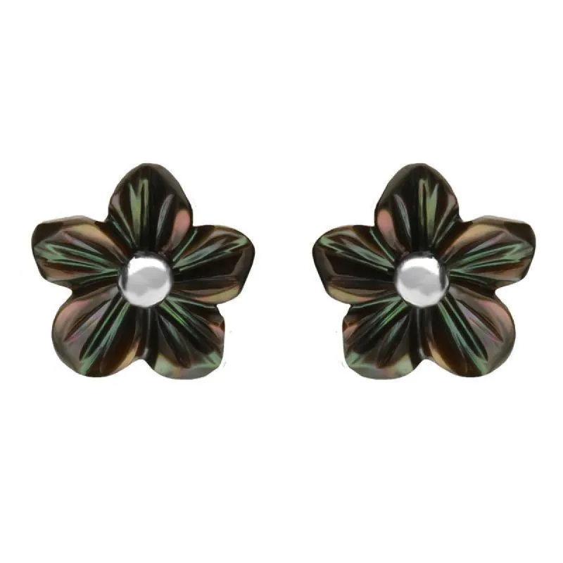 Sterling Silver Dark Mother of Pearl Tuberose 8mm Desert Rose Stud Earrings sold by C.W. Sellors