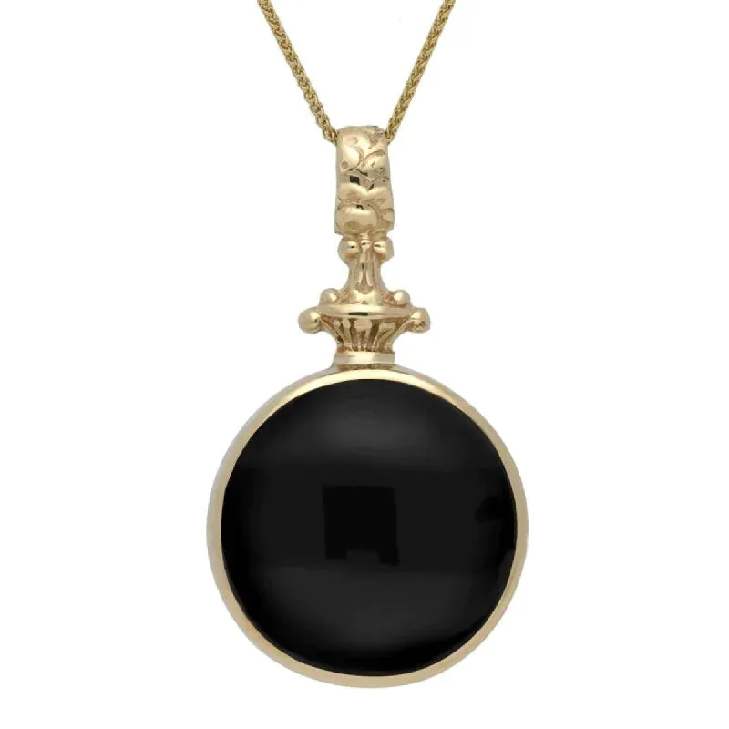 9ct Yellow Gold Whitby Jet Blue John Double Sided Fob Necklace sold by C.W. Sellors