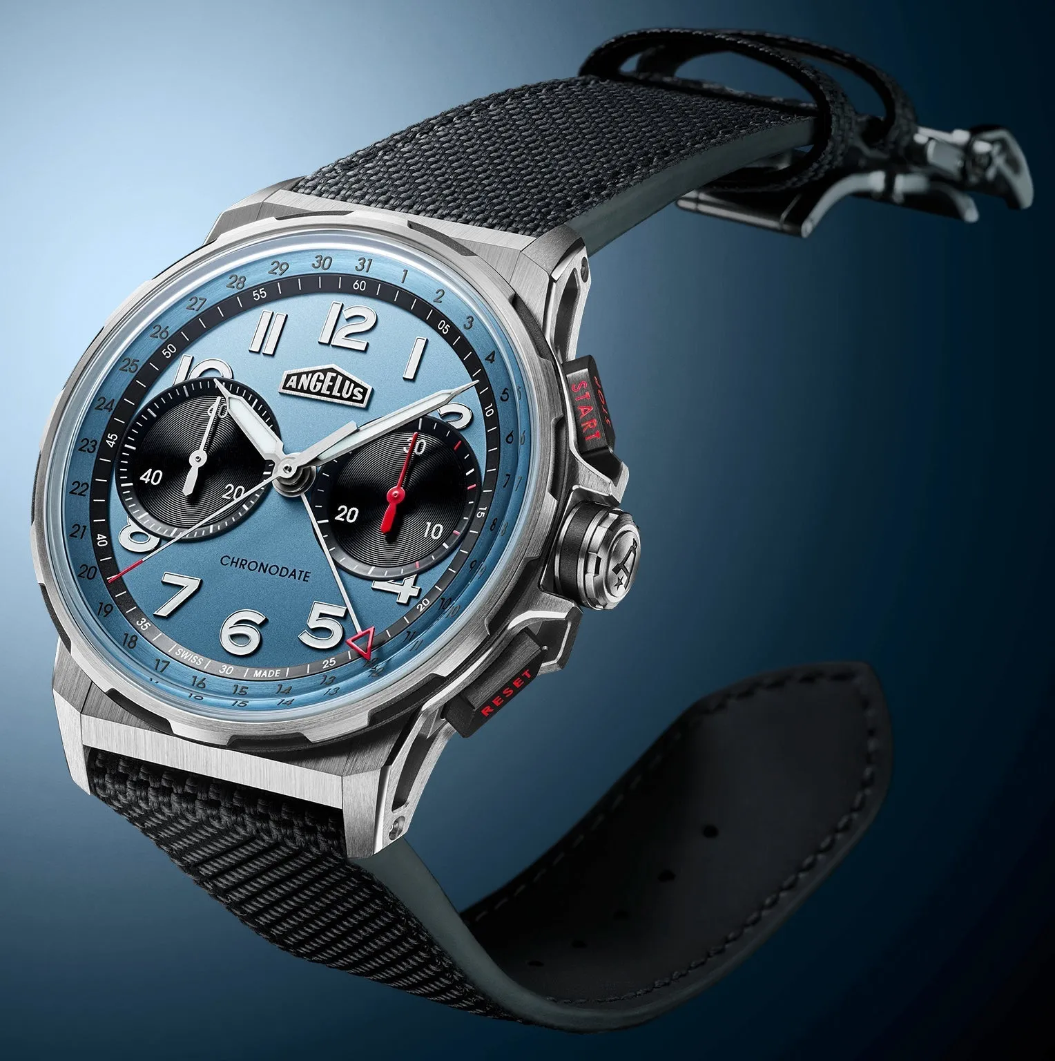 Angelus Chronodate Titanium Storm Blue Rubber Watch sold by C.W. Sellors product image thumbnail 2