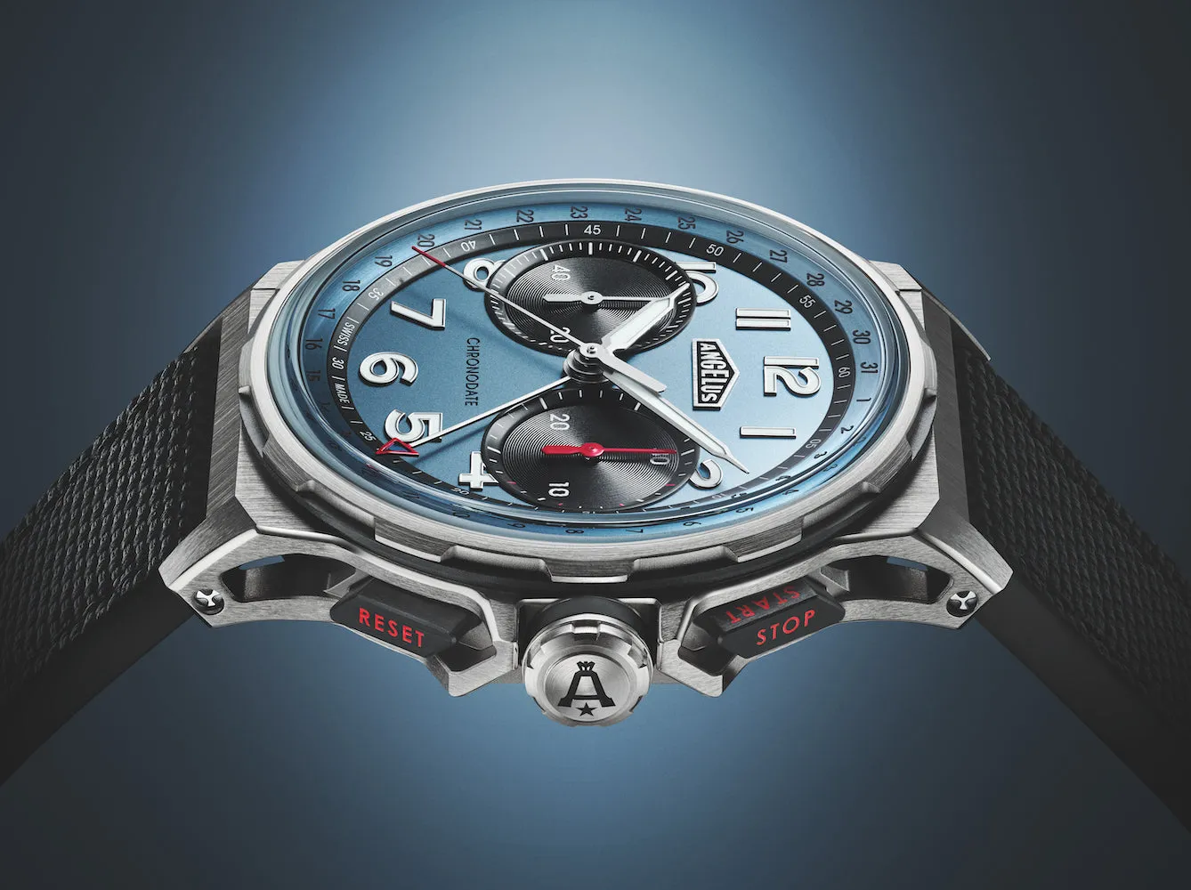 Angelus Chronodate Titanium Storm Blue Rubber Watch sold by C.W. Sellors product image thumbnail 3