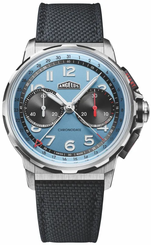 Angelus Chronodate Titanium Storm Blue Rubber Watch made by C.W. Sellors