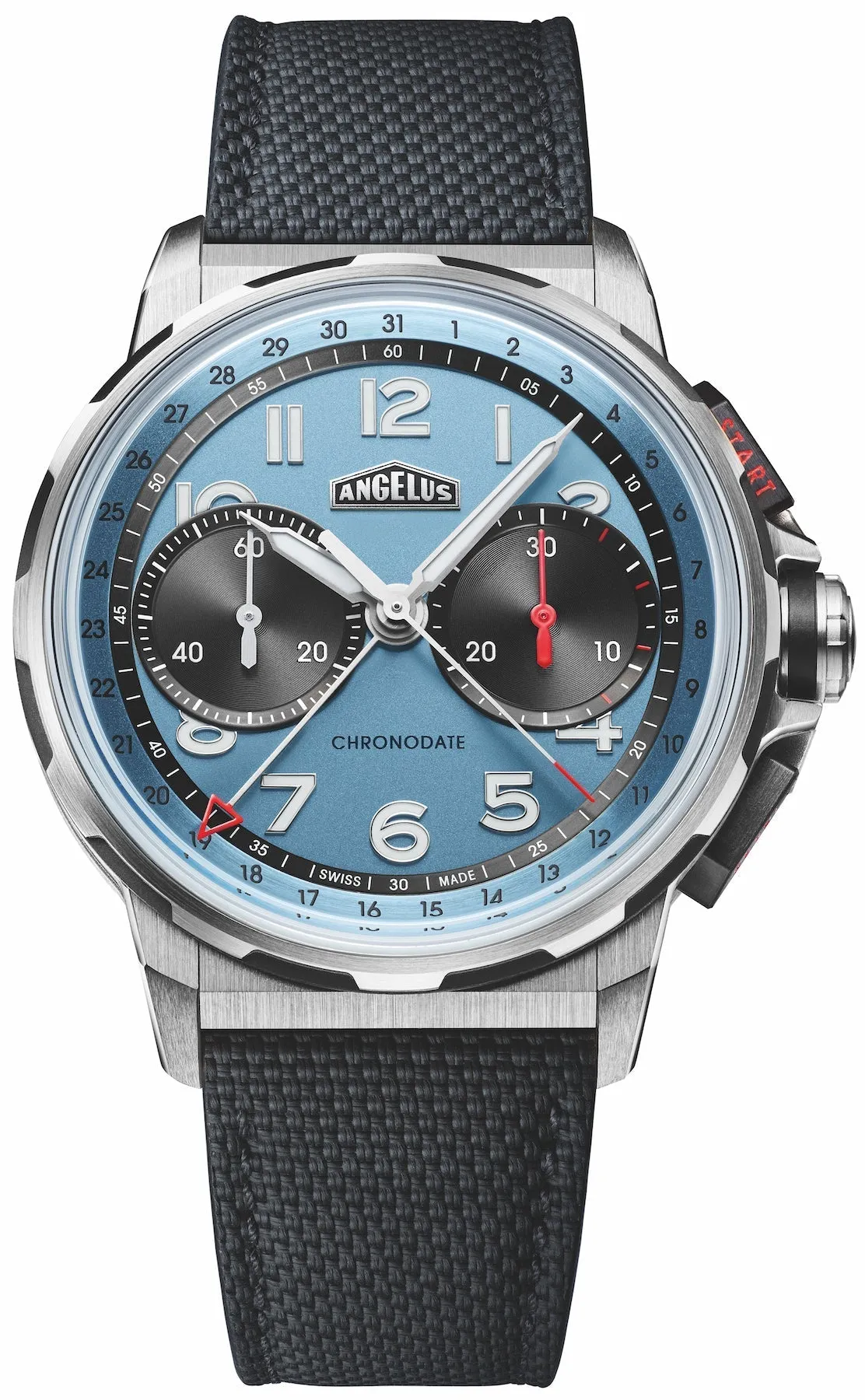 Angelus Chronodate Titanium Storm Blue Rubber Watch sold by C.W. Sellors