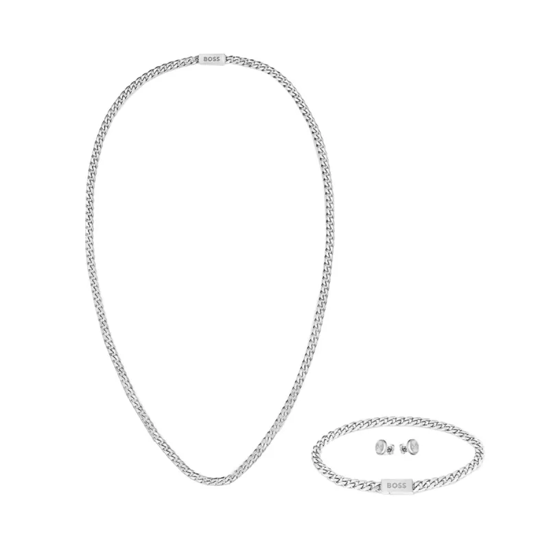 Boss Stainless Steel Mens Chain For Him Necklace Bracelet Earring Set D made by C.W. Sellors