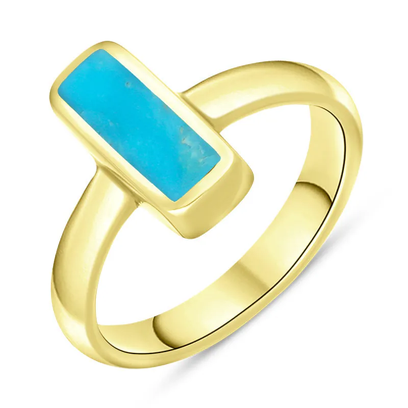9ct Yellow Gold Turquoise Slim Oblong Ring sold by C.W. Sellors
