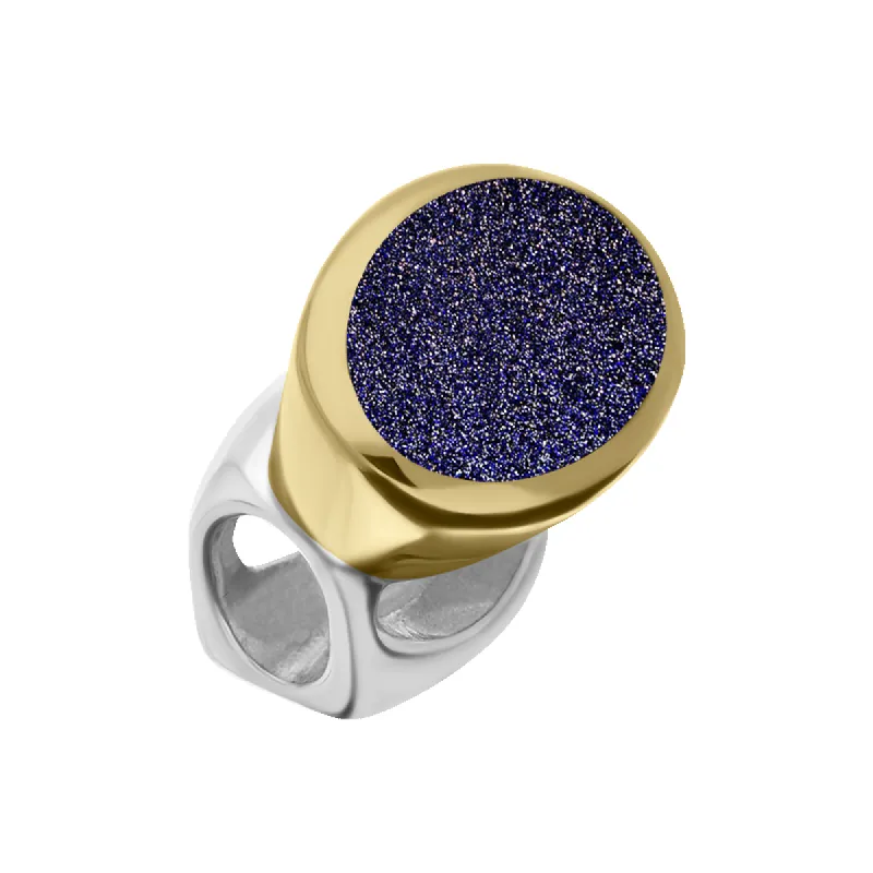 9ct Yellow Gold Sterling Silver Blue Goldstone Stepping Stones 6x8mm Oval Charm sold by C.W. Sellors