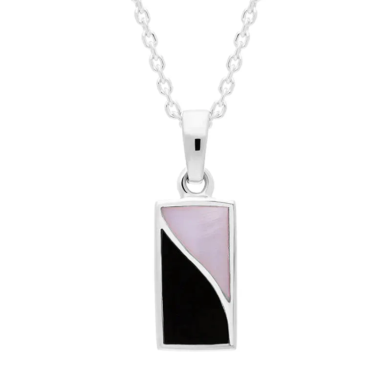 Sterling Silver Whitby Jet Pink Mother of Pearl Oblong Necklace sold by C.W. Sellors