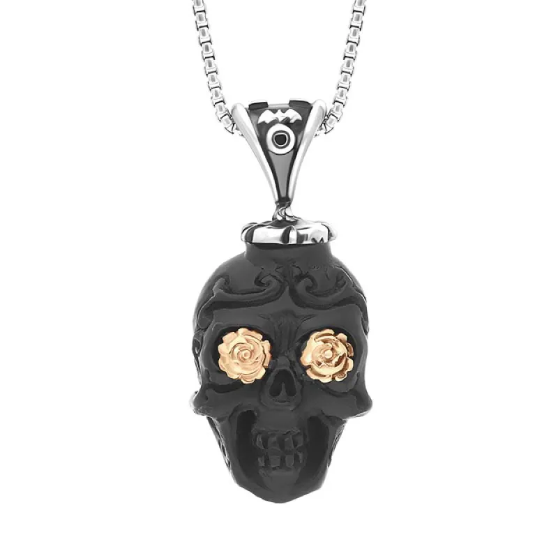Sterling Silver Whitby Jet Skull Unique Pendant with 9ct Gold Eyes D sold by C.W. Sellors