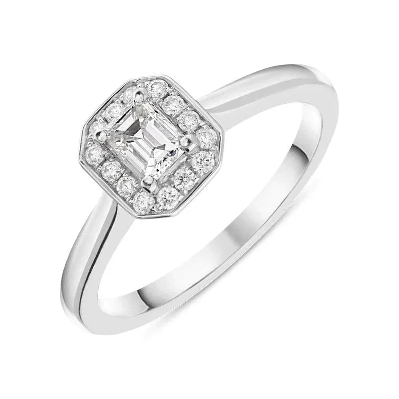Platinum 0.46ct Diamond Cushion Halo Ring sold by C.W. Sellors