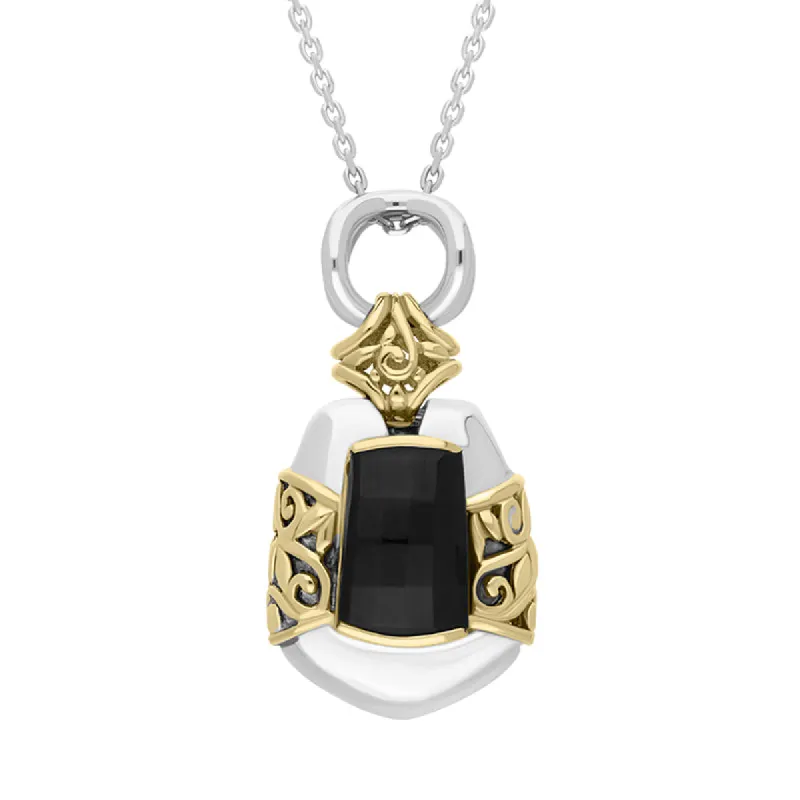 Sterling Silver Whitby Jet Ornate Faceted Necklace D sold by C.W. Sellors