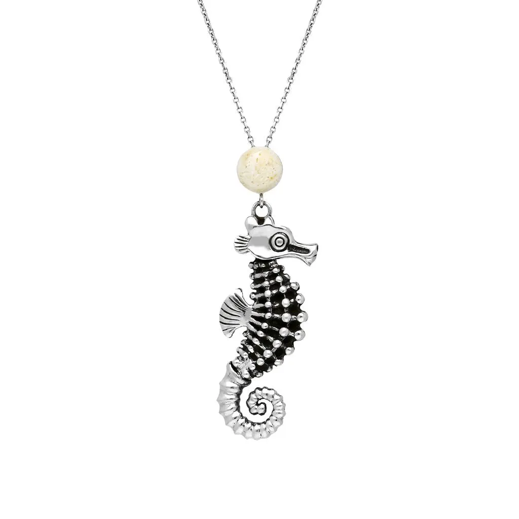 Sterling Silver Coquina Large Seahorse Stone Top Necklace sold by C.W. Sellors