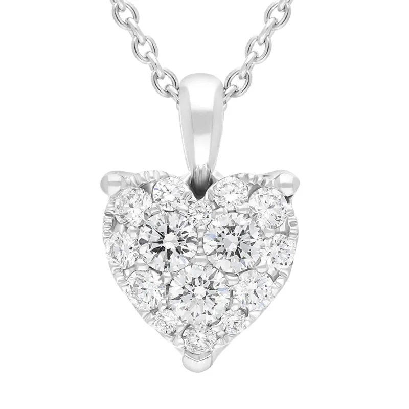 18ct White Gold 0.36ct Diamond Cluster Heart Pendant sold by C.W. Sellors
