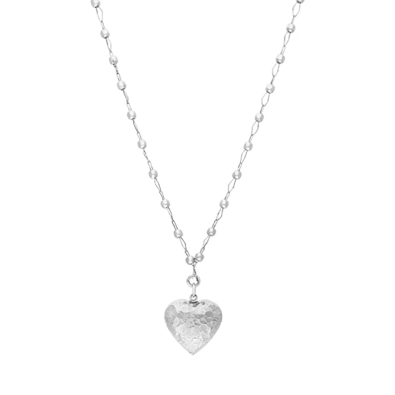 Sterling Silver Large Hammered Heart Beaded Chain Necklace D sold by C.W. Sellors