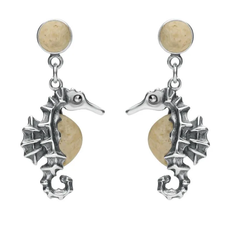 Sterling Silver Coquina Seahorse Drop Earrings sold by C.W. Sellors