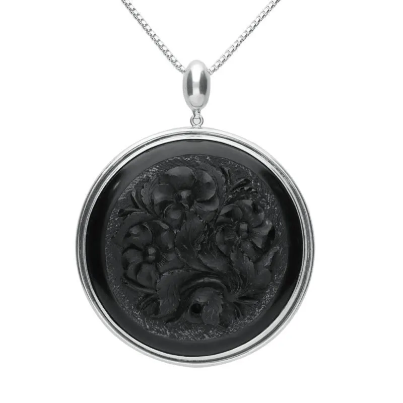 Sterling Silver Whitby Jet Antique Large Framed Floral Necklace D sold by C.W. Sellors
