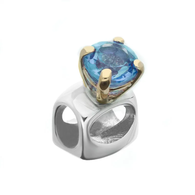 9ct Yellow Gold Sterling Silver Blue Topaz Stepping Stones 5mm Round Claw Set Charm sold by C.W. Sellors