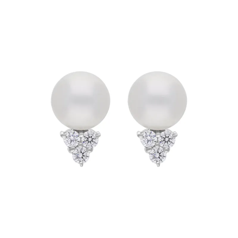 Mikimoto 18ct White Gold Diamond 8.00mm Akoya Pearl Stud Earrings sold by C.W. Sellors