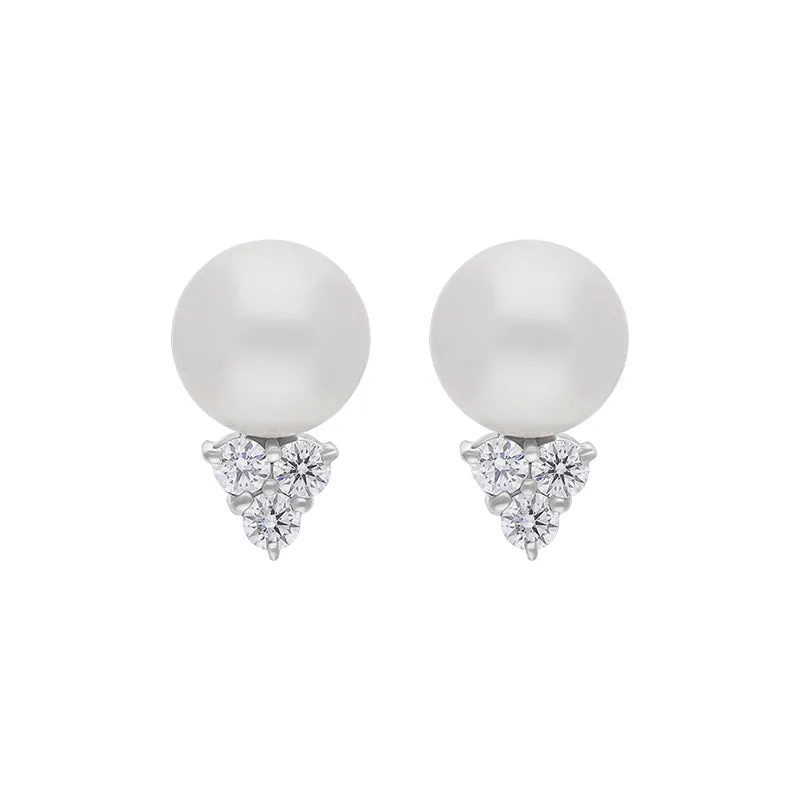 Mikimoto 18ct White Gold Diamond 8.00mm Akoya Pearl Stud Earrings sold by C.W. Sellors