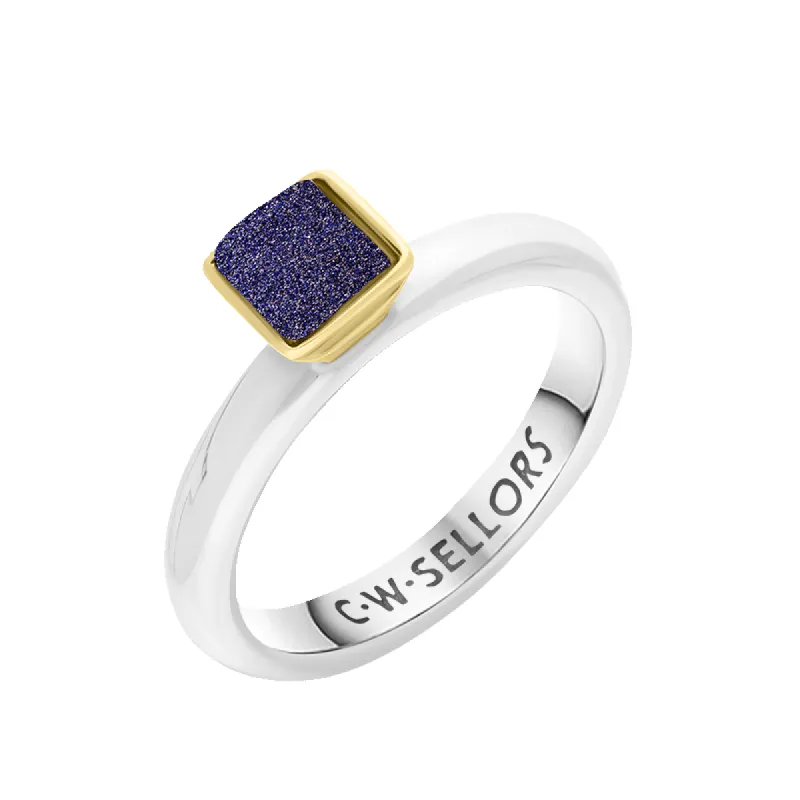 9ct Yellow Gold Sterling Silver Blue Goldstone Stepping Stones 5mm Square Bezel Set Ring sold by C.W. Sellors