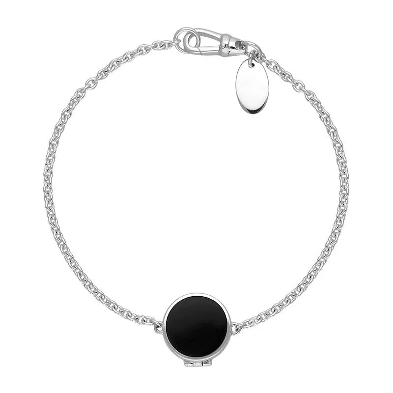 Sterling Silver Whitby Jet Round Locket Chain Bracelet sold by C.W. Sellors