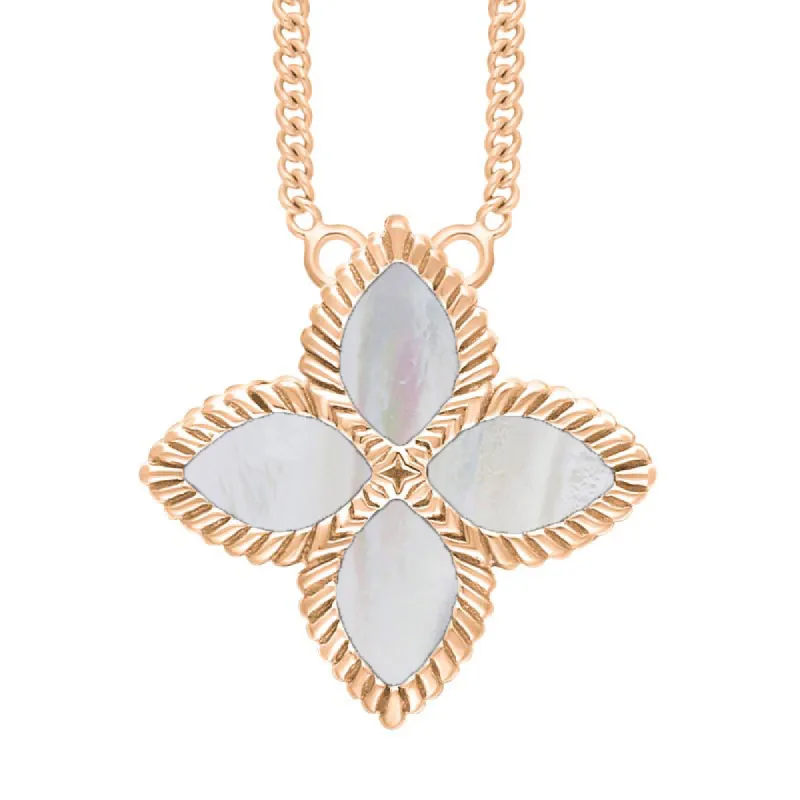 9ct Rose Gold White Mother of Pearl Eden Large Marquise Flower Necklace sold by C.W. Sellors