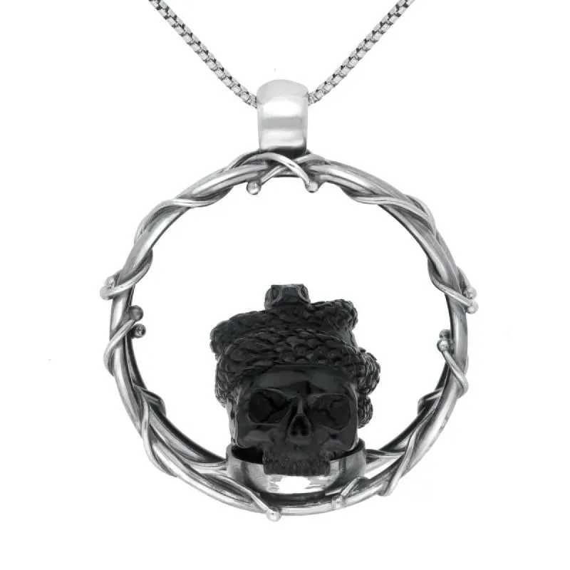 Sterling Silver Whitby Jet Skull And Snake Necklace sold by C.W. Sellors