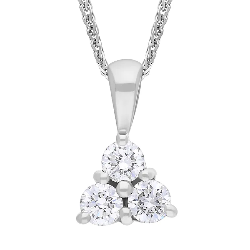 18ct White Gold Diamond Three Stone Pendant Necklace sold by C.W. Sellors