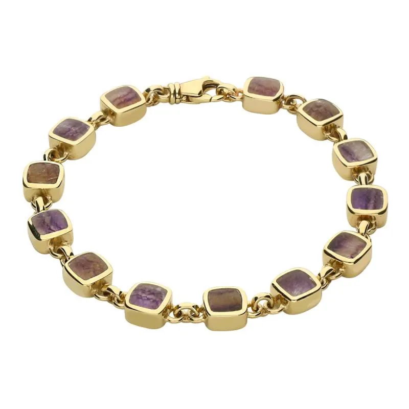 9ct Yellow Gold Blue John Square Cushion Bracelet sold by C.W. Sellors