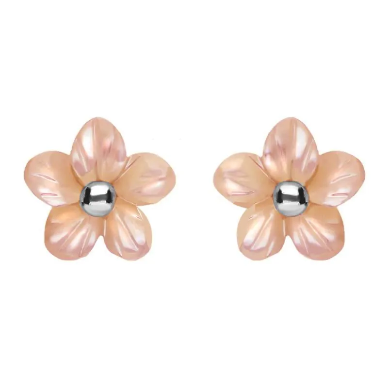 Sterling Silver Pink Mother of Pearl Tuberose 8mm Pansy Stud Earrings sold by C.W. Sellors