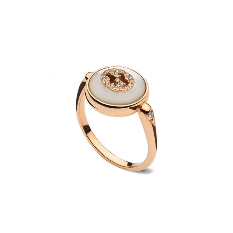 Gucci Interlocking 18ct Rose Gold Mother Of Pearl Ring sold by C.W. Sellors