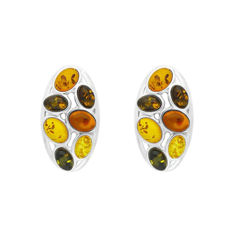 Sterling Silver Amber Multi Stone Oval Earrings D sold by C.W. Sellors