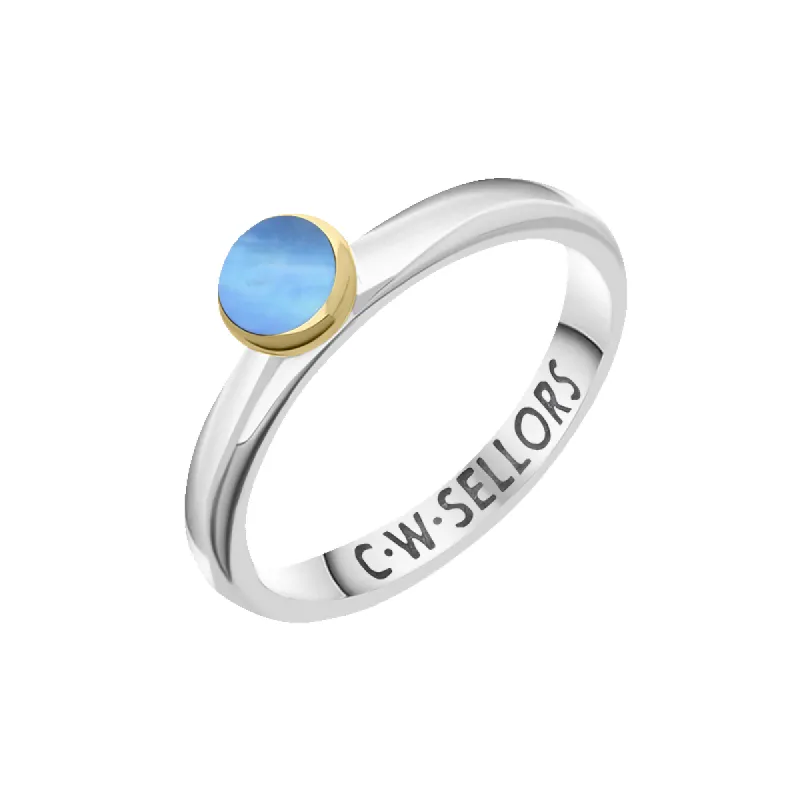 9ct Yellow Gold Sterling Silver Moonstone Stepping Stones 5mm Round Bezel Set Ring sold by C.W. Sellors