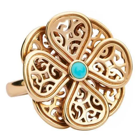 9ct Yellow Gold Turquoise Flore Eight Petal Flower Ring sold by C.W. Sellors
