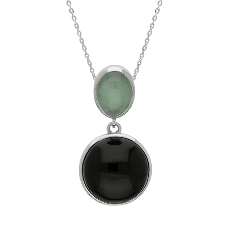 Sterling Silver Whitby Jet Aquamarine Two Stone Drop Necklace D sold by C.W. Sellors