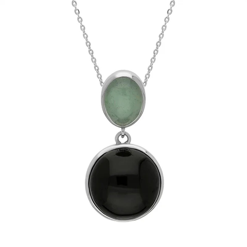Sterling Silver Whitby Jet Aquamarine Two Stone Drop Necklace D sold by C.W. Sellors