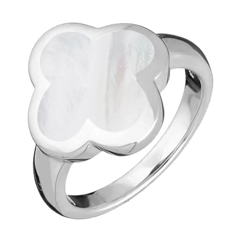 Sterling Silver White Mother of Pearl Bloom Four Leaf Clover Ring sold by C.W. Sellors