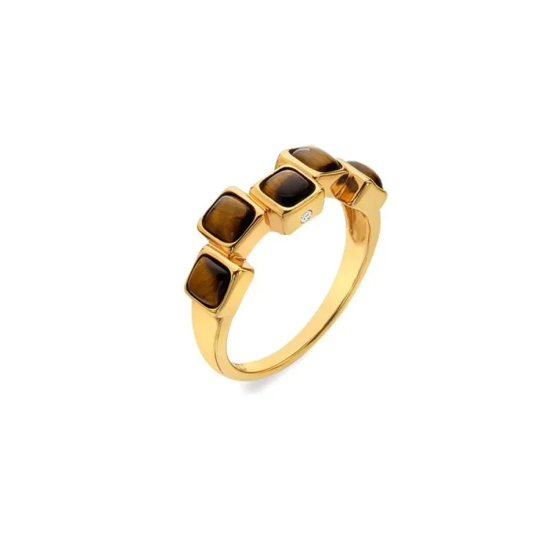 Hot Diamonds Gold Plated Sterling Silver Tigers Eye Square Stepped Ring sold by C.W. Sellors