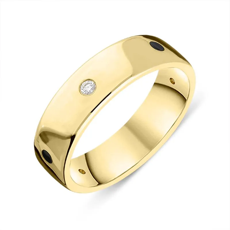 18ct Yellow Gold Whitby Jet Diamond 6mm Wedding Band Ring D sold by C.W. Sellors
