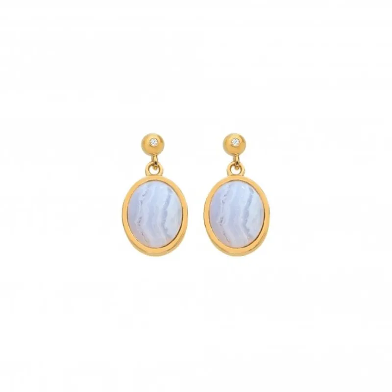 Hot Diamonds Gold Plated Sterling Silver Blue Lace Agate Oval Earrings sold by C.W. Sellors