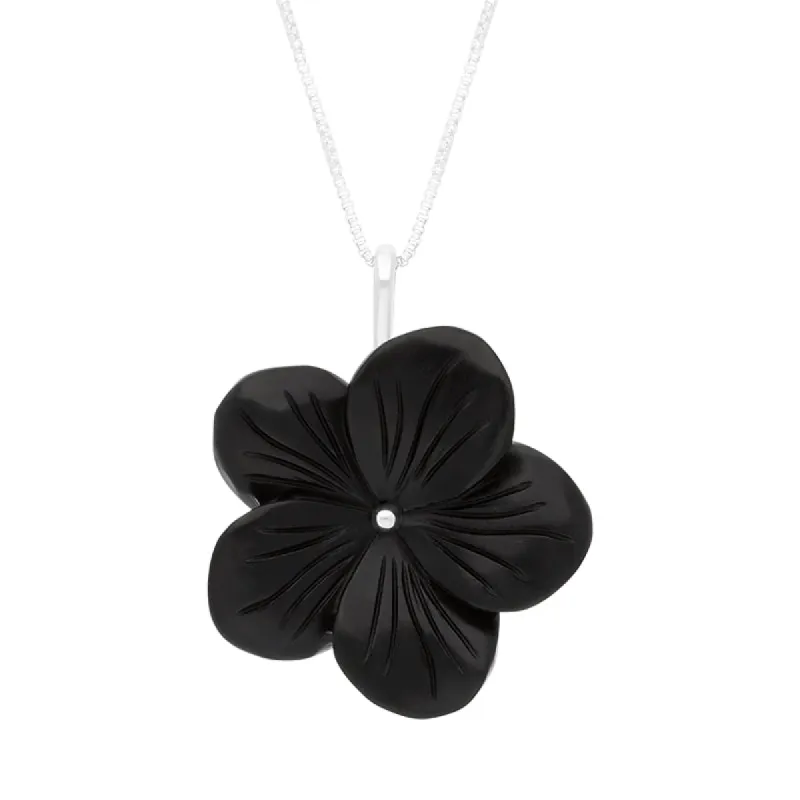 Sterling Silver Whitby Jet Flower Necklace D sold by C.W. Sellors