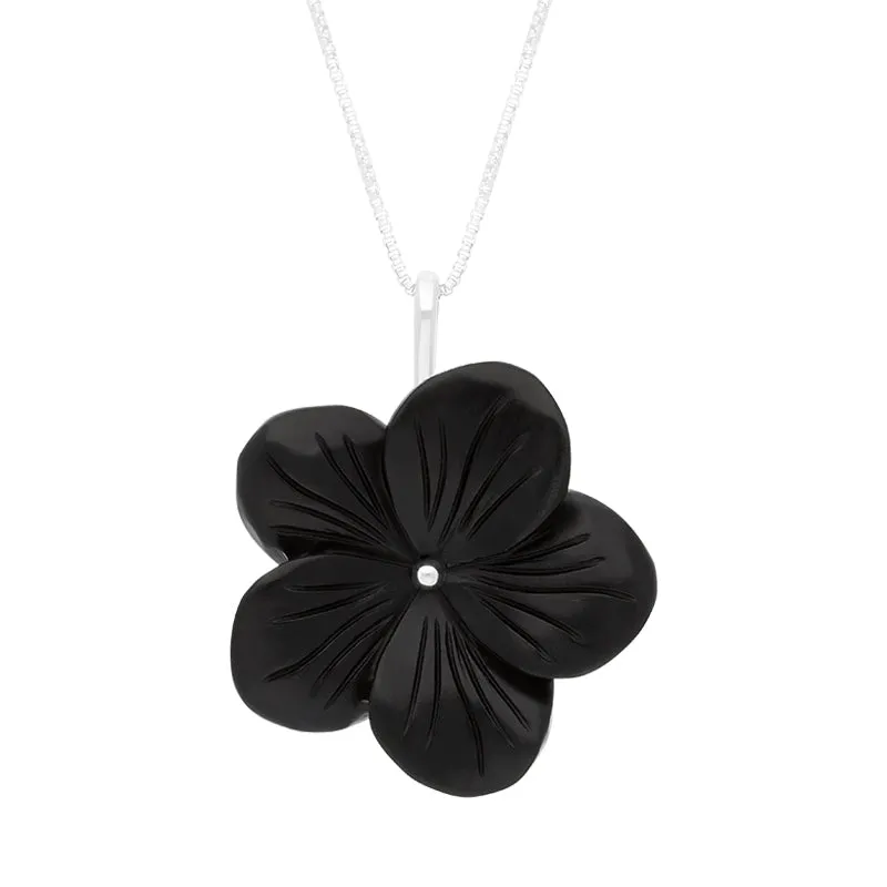 Sterling Silver Whitby Jet Flower Necklace D sold by C.W. Sellors