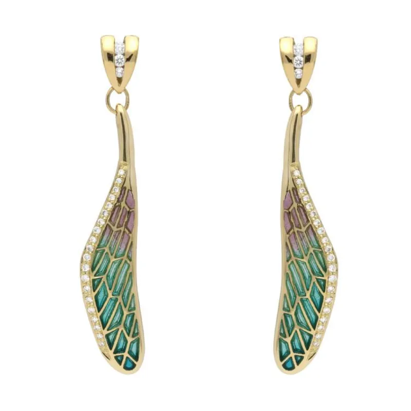 18ct Yellow Gold Diamond Enamel Style & Fashion Dragonfly Wing Stud Earrings D sold by C.W. Sellors