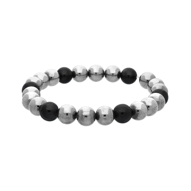 Sterling Silver Whitby Jet 8mm Bead Bracelet sold by C.W. Sellors