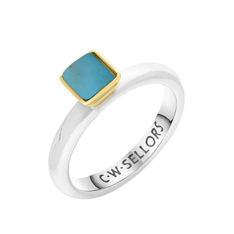 9ct Yellow Gold Sterling Silver Turquoise Stepping Stones 5mm Square Bezel Set Ring sold by C.W. Sellors