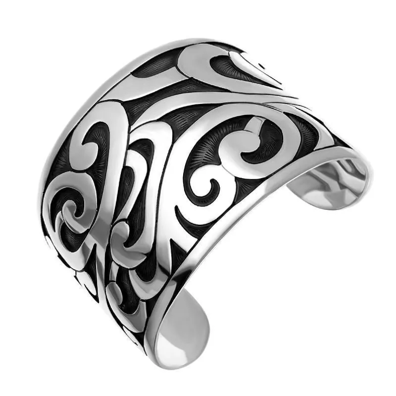 Sterling Silver Wide Unique Gothic Cuff Bangle sold by C.W. Sellors