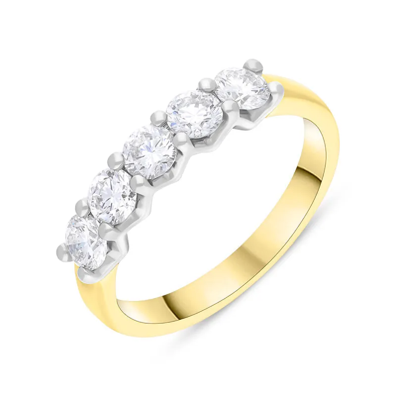18ct Yellow Gold Platinum 1.00ct Diamond Five Stone Half Eternity Ring sold by C.W. Sellors