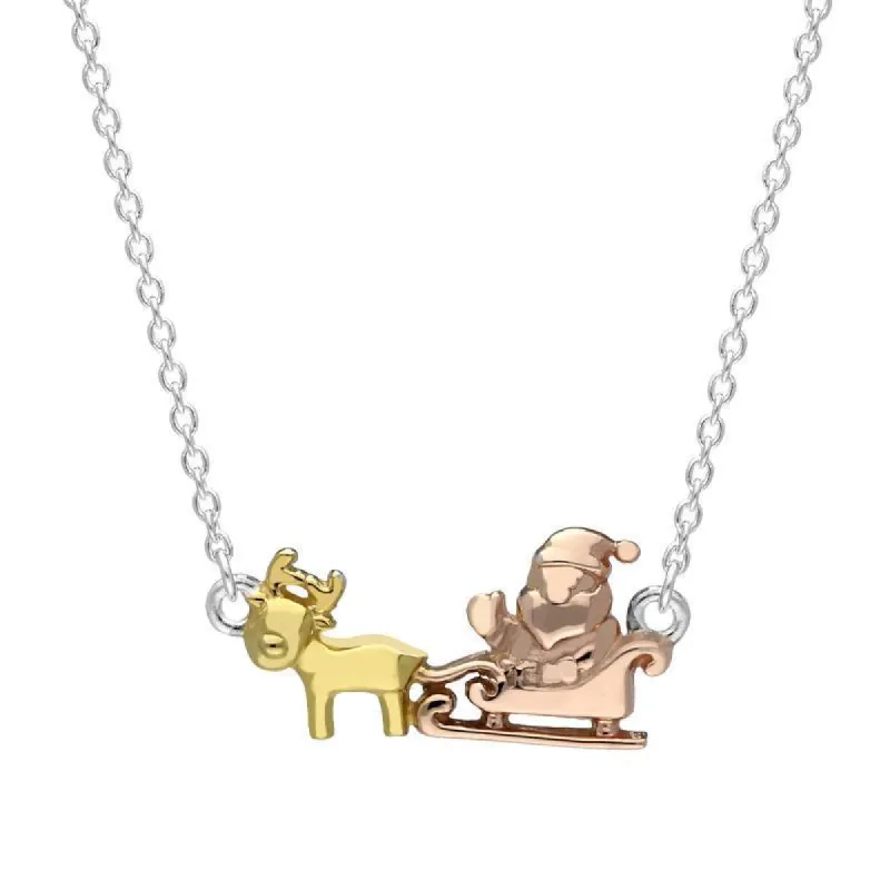 Rose and Yellow Gold Plated Sterling Silver Santa Reindeer Necklace sold by C.W. Sellors