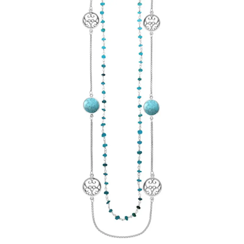 Sterling Silver Turquoise Flore Filigree Double Row Necklace sold by C.W. Sellors