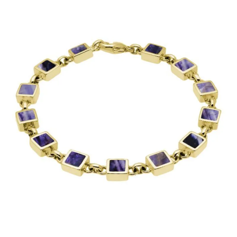 9ct Yellow Gold Blue John Square Stone Bracelet sold by C.W. Sellors