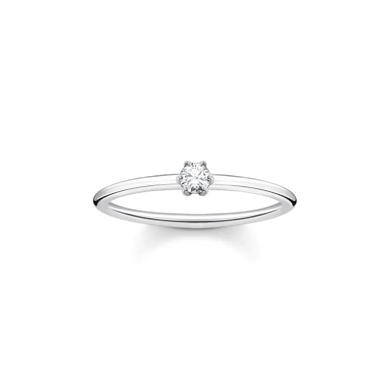 Thomas Sabo Charm Club Sterling Silver Solitaire White Stone Ring D sold by C.W. Sellors