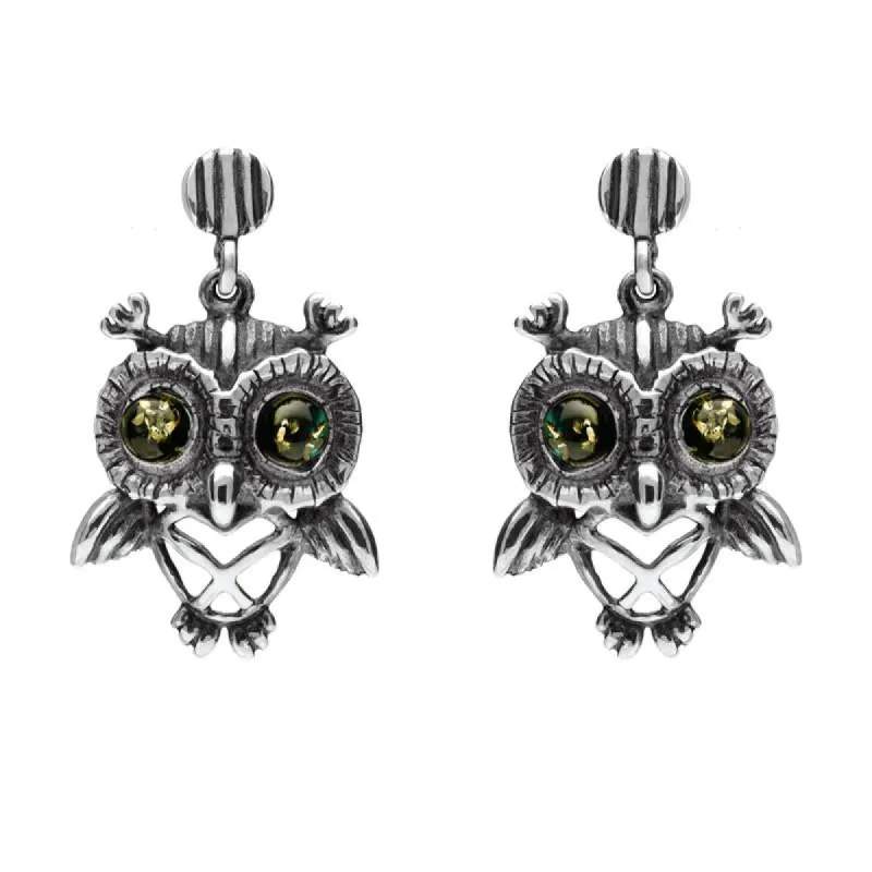 Sterling Silver Amber Owl Stud Earrings sold by C.W. Sellors